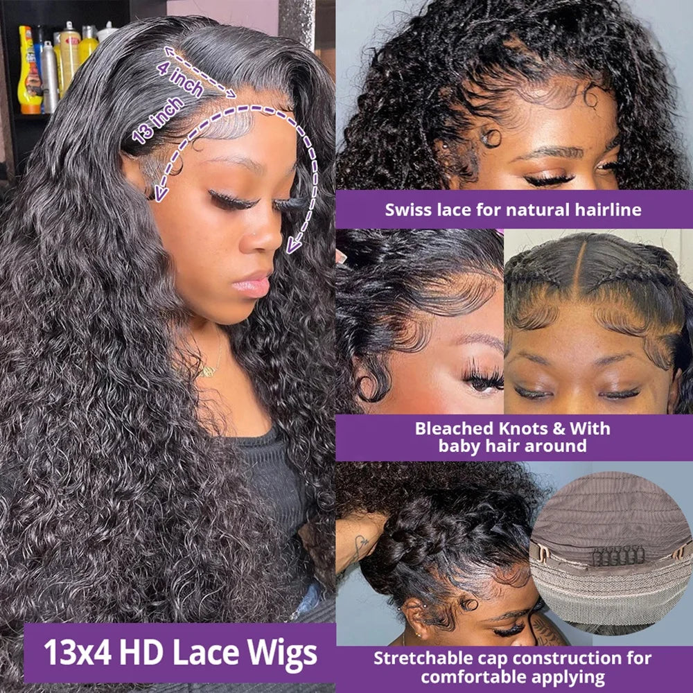 Brazilian 13x6 Raw HD Swiss Human Hair Transparent Lace Front Wigs Vendor, Deep Wave HD Lace Frontal Wig for Black Women