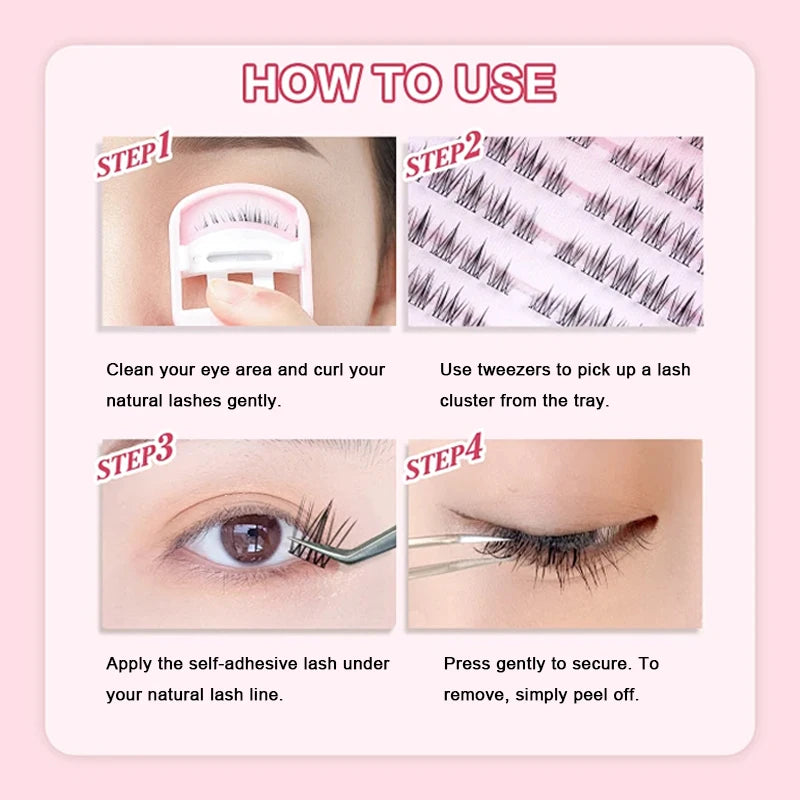 0.07mm PBT Reusable C Curl Glueless Lash Extensions CNK Self-Adhesive Cluster Lashes for Salon Use