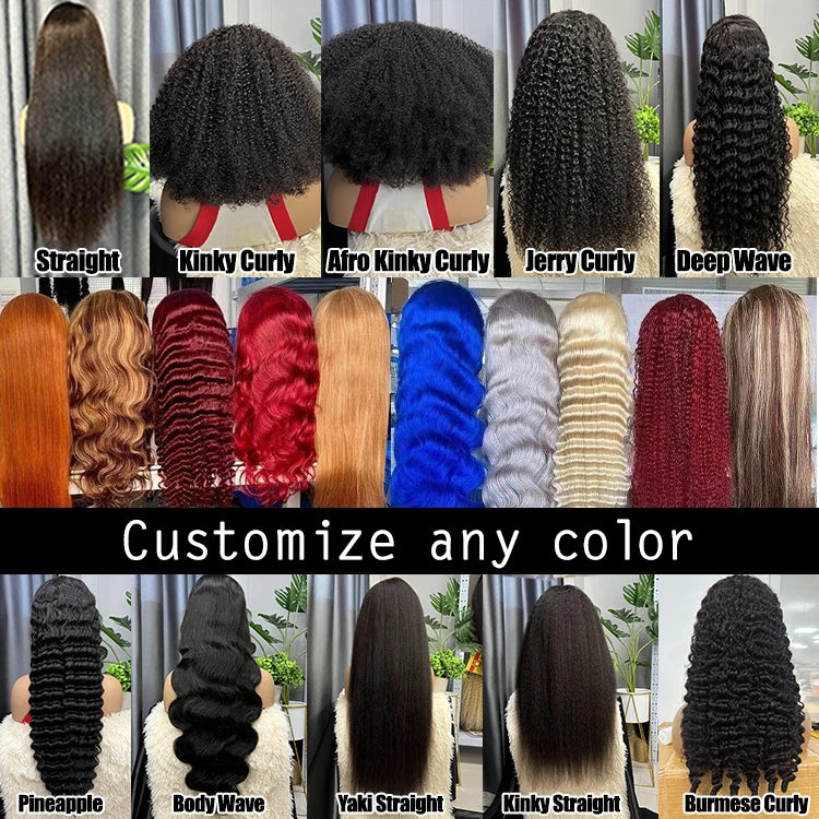 40 Inch 13x6 Deep Wave Indian Hair Wigs Human Hair Glueless Full HD Transparent Lace Front Wigs Curly Remy Hair HD Lace Wig