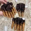 Hot Trending Human Hair Bundles Hand Tied Weft Human Hair Extensions With Lace Front Set Human Hair Wigs Bouncy Curly Type