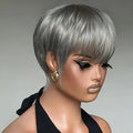 Human Hair Wig - Short 6-Inch Pixie with Grey# Color, 150% Density Natural Look,full machine made wig for Casual Attire & for ha