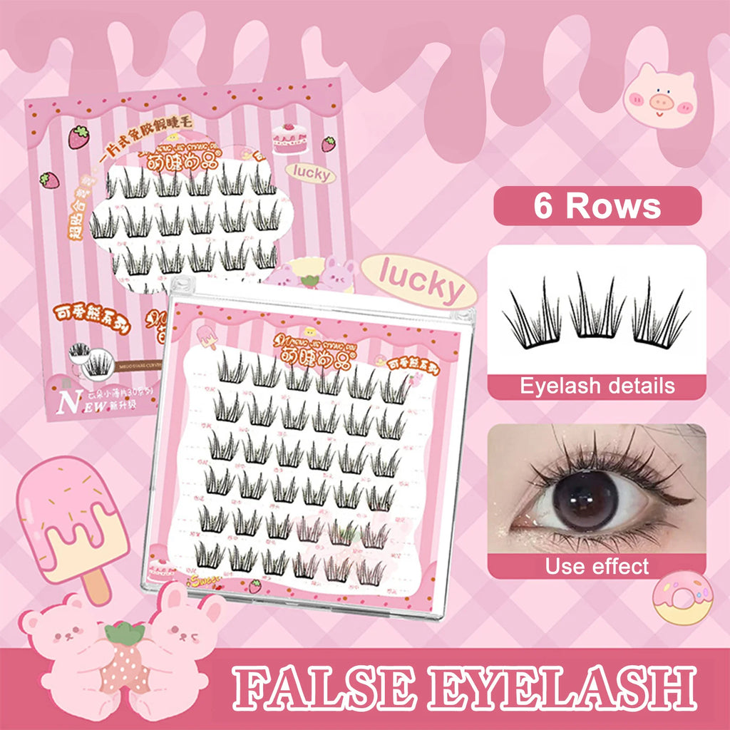 6rows Girl Group Eyelashes Glue Free 11-12mm False Eyelashes Manga Korean Eyelashes For Parties And Travel Makeup Enlarge Eyes