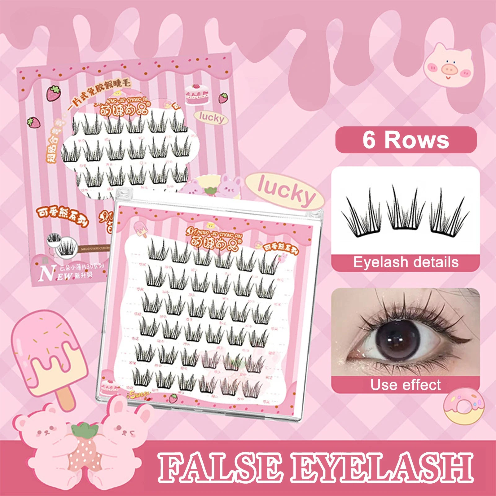 6rows Girl Group Eyelashes Glue Free 11-12mm False Eyelashes Manga Korean Eyelashes For Parties And Travel Makeup Enlarge Eyes