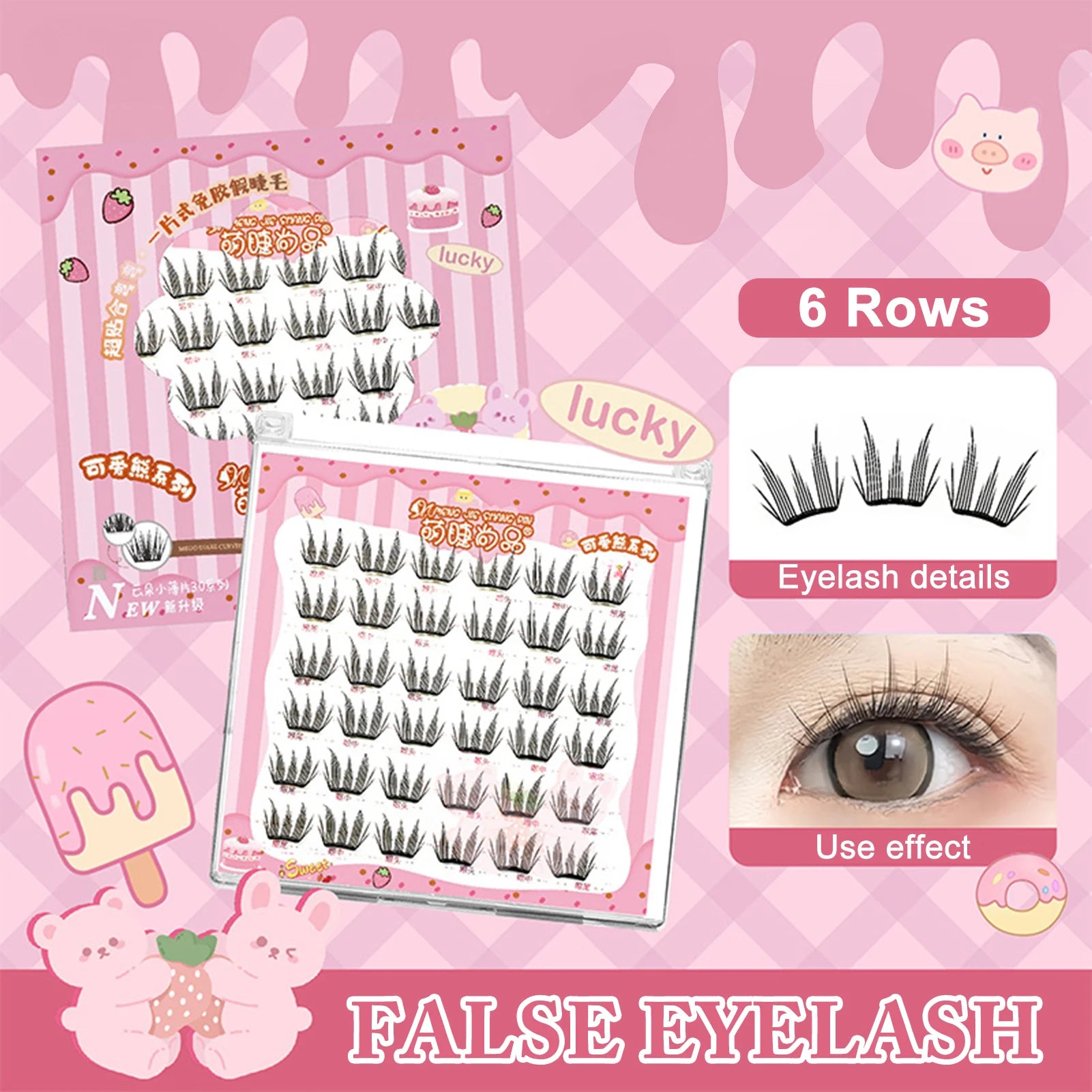 6rows Girl Group Eyelashes Glue Free 11-12mm False Eyelashes Manga Korean Eyelashes For Parties And Travel Makeup Enlarge Eyes