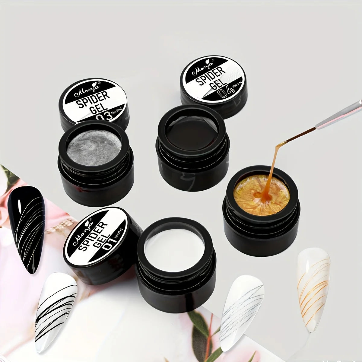 Nail Art Elastic Gel Polish for Carving and Painting Designs, 4 Colors