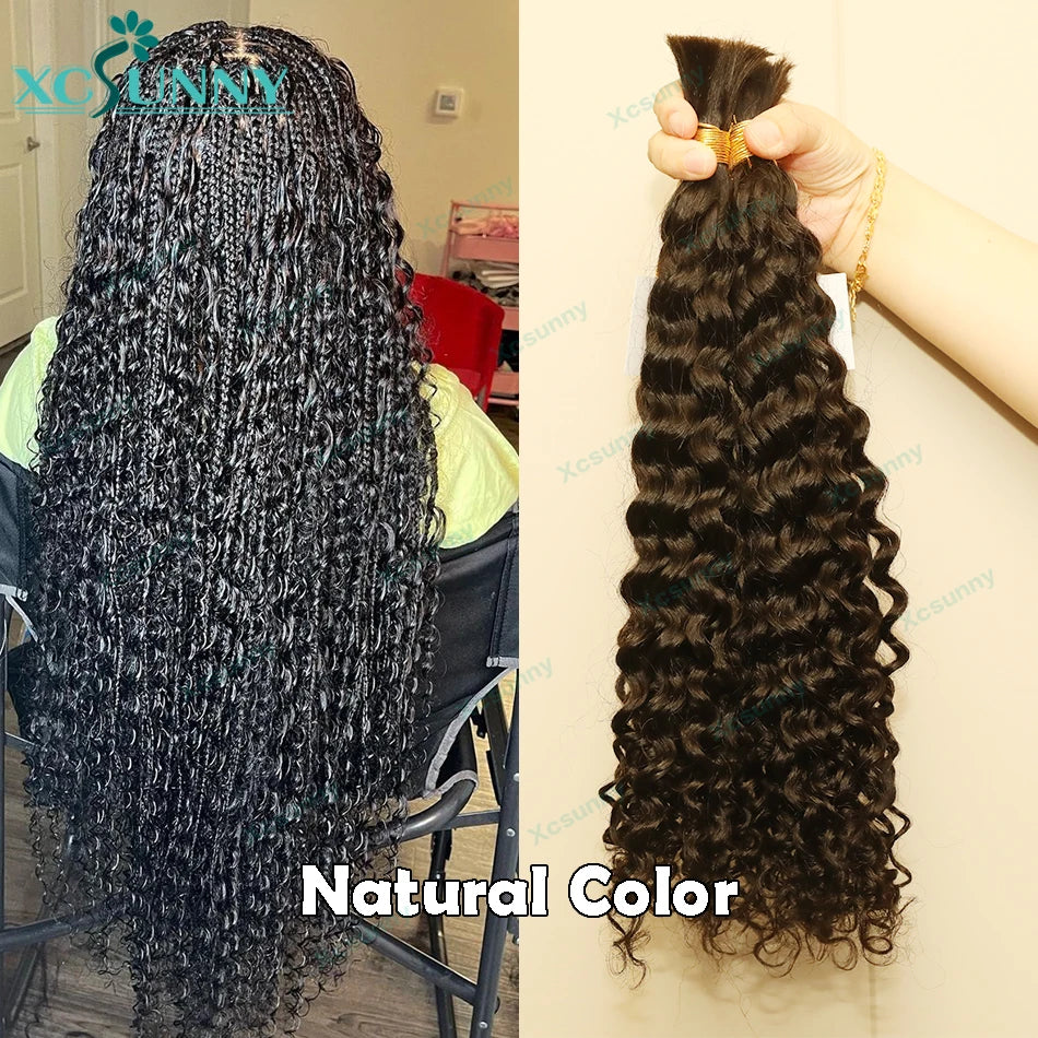 Bulk Human Hair For Braiding Highlight Curly Hair Bundles No Weft Wholesale Loose Deep Wave Double Drawn Boho Knotless Braids