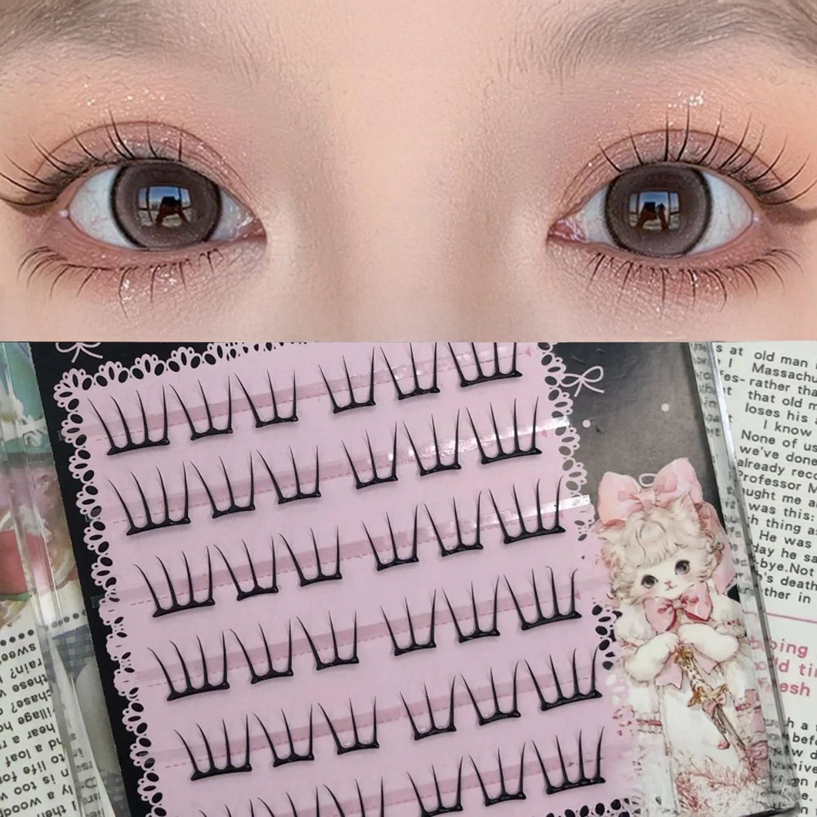 6rows Girl Group Eyelashes Glue Free 11-12mm False Eyelashes Manga Korean Eyelashes For Parties And Travel Makeup Enlarge Eyes