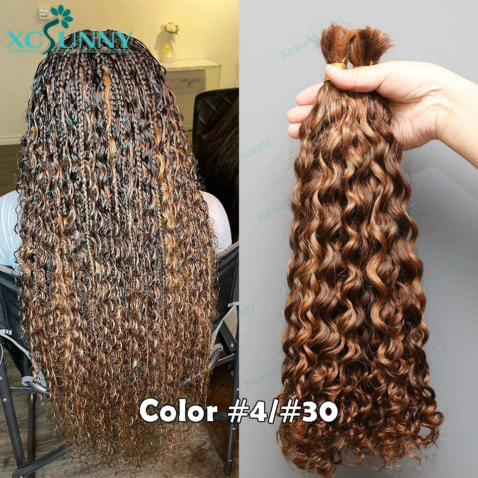 Bulk Human Hair For Braiding Highlight Curly Hair Bundles No Weft Wholesale Loose Deep Wave Double Drawn Boho Knotless Braids
