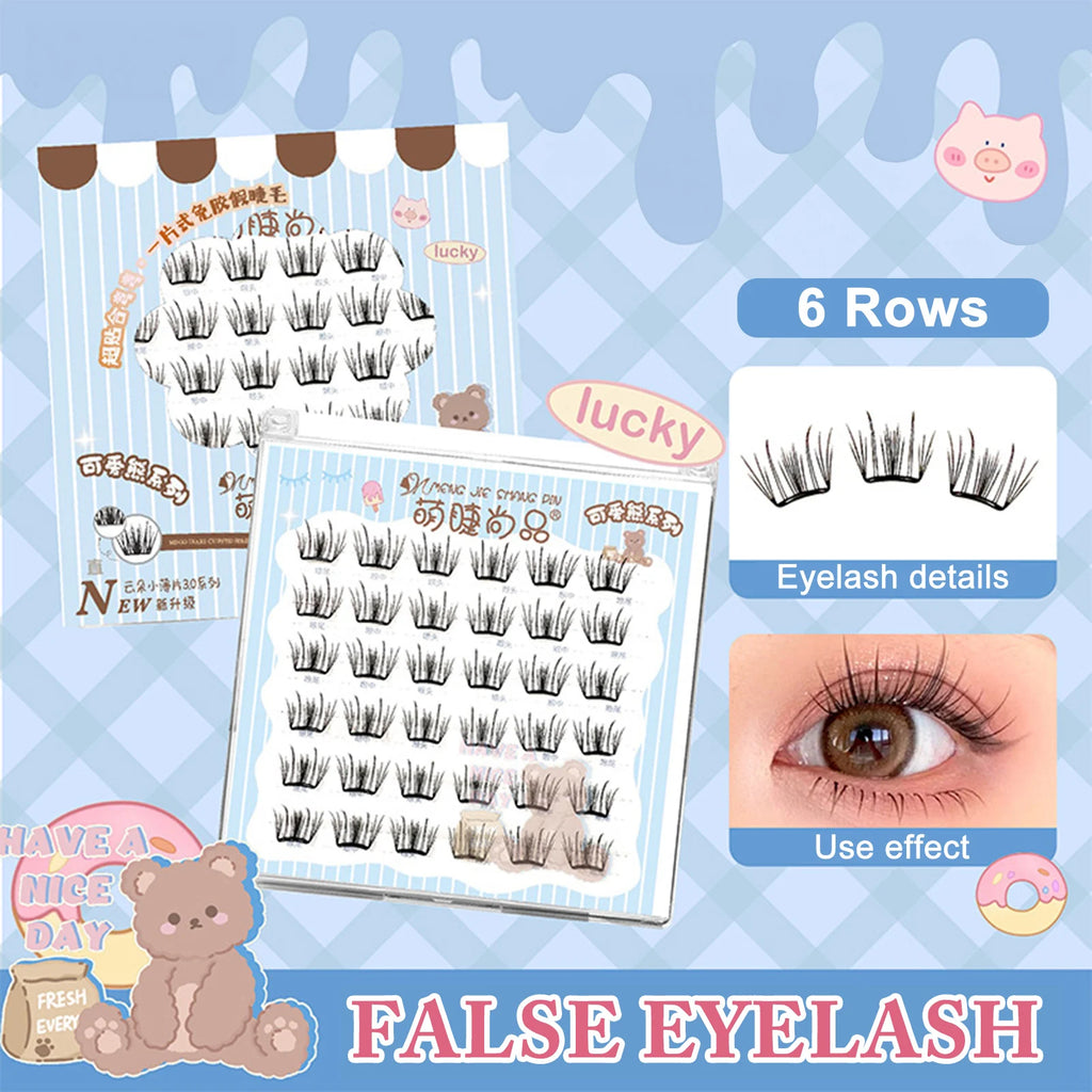 6rows Girl Group Eyelashes Glue Free 11-12mm False Eyelashes Manga Korean Eyelashes For Parties And Travel Makeup Enlarge Eyes