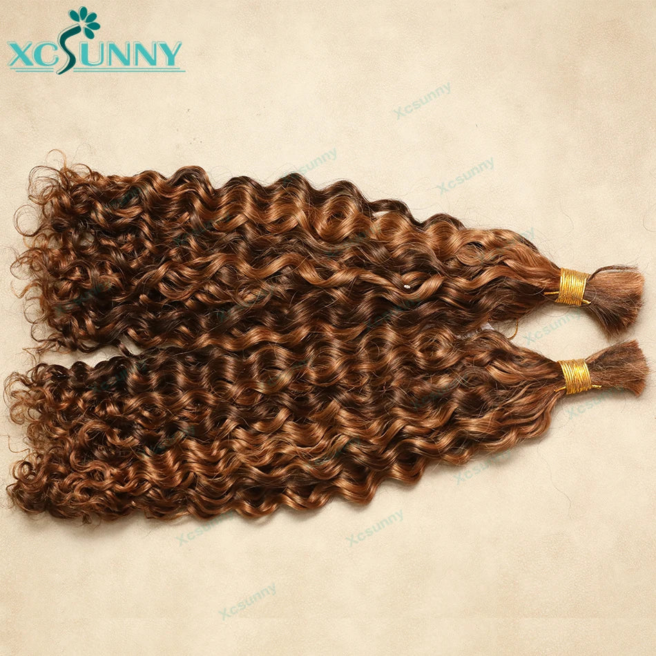Bulk Human Hair For Braiding Highlight Curly Hair Bundles No Weft Wholesale Loose Deep Wave Double Drawn Boho Knotless Braids