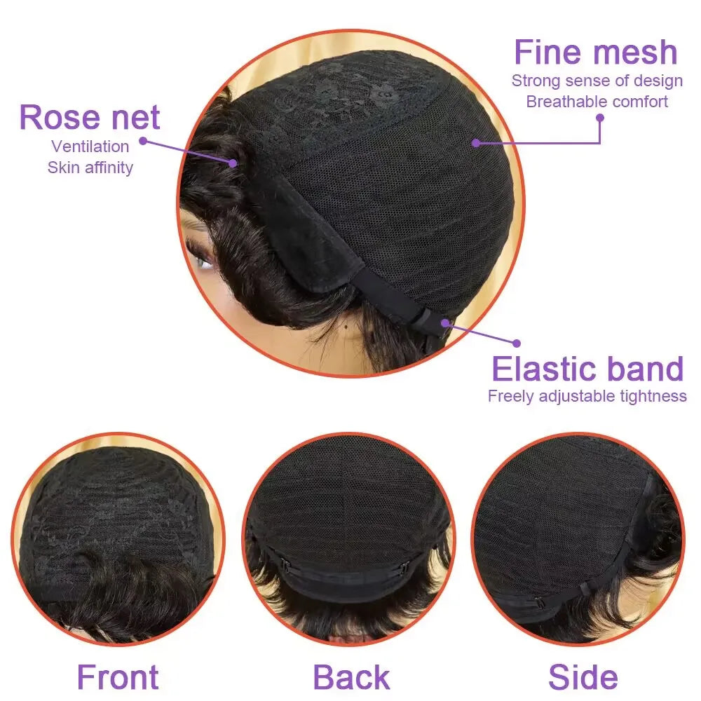 Human Hair Wig 6Inch Natural Grey with Loose Curls180% Density Machine-Made Wig with Rose Net Cap Comfortable Fit for Daily Wear