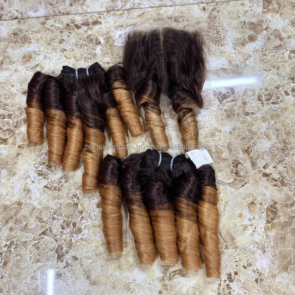 Hot Trending Human Hair Bundles Hand Tied Weft Human Hair Extensions With Lace Front Set Human Hair Wigs Bouncy Curly Type